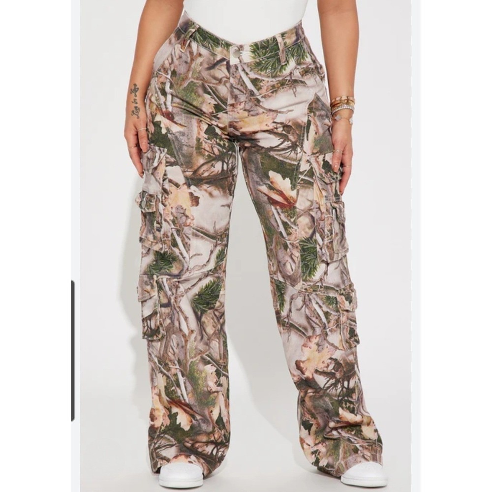 Fashion Nova Wide Leg Camo Cargo Pants Womens 0 Utility Low-Rise Gorpcore Y2K